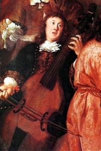 The only surviving portrait of Buxtehude, playing a viol, from the painting "A Musical Party," by Johannes Voorhout, 1674